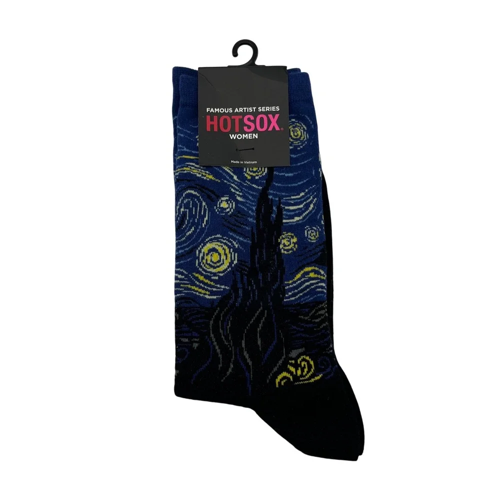 Hot Sox Socks Womens 9-11 Royal Starry Night Van Gogh Famous Artist Series Crew